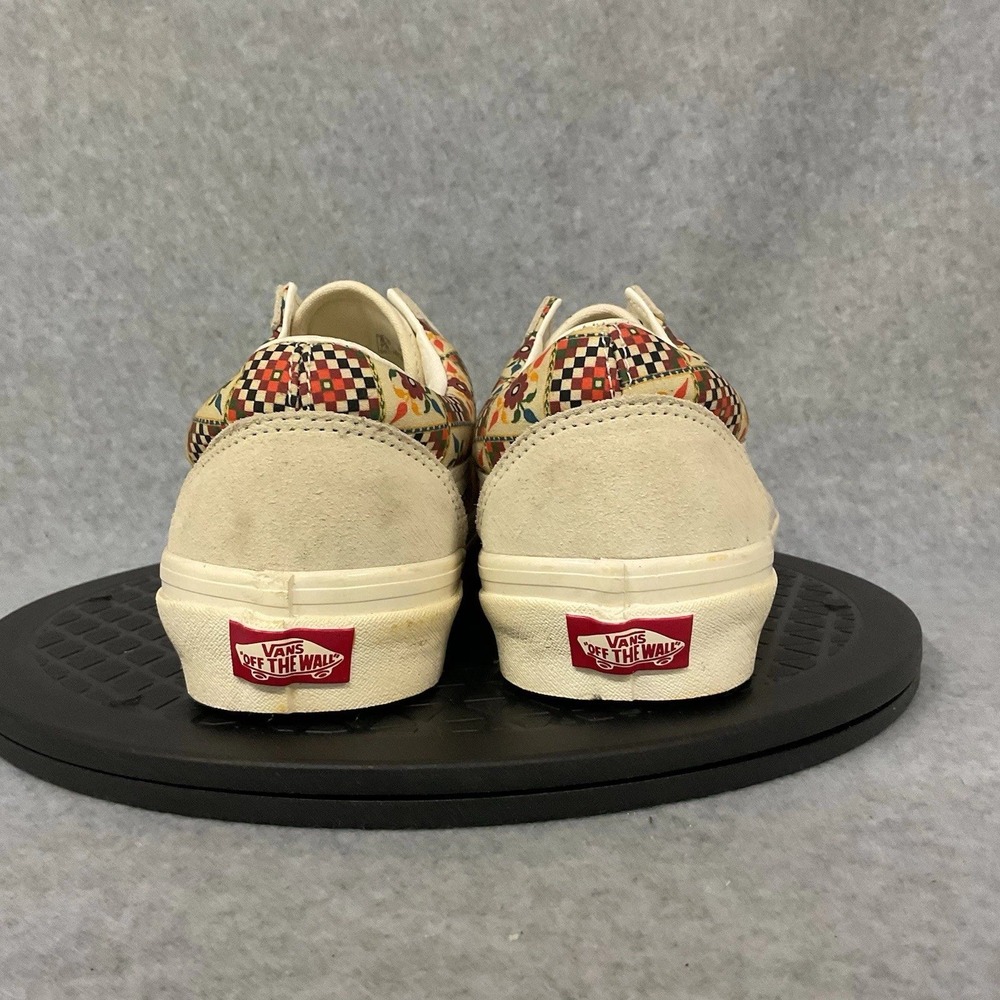 Vans Old Skool Patchwork Floral Checkered Cream Suede Low Top Womens 9.5 - Picture 2 of 6